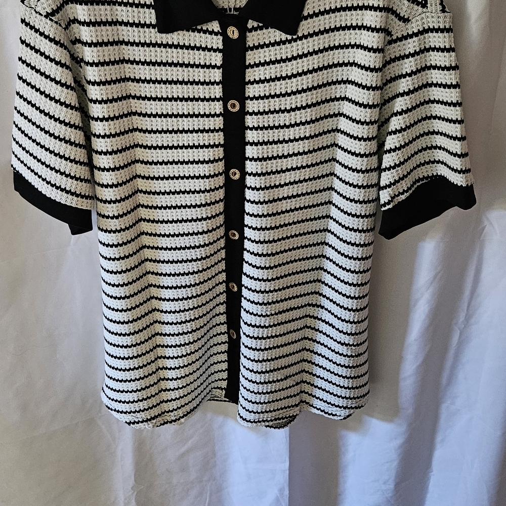 Elegant Black and White Striped Button Down Shirt